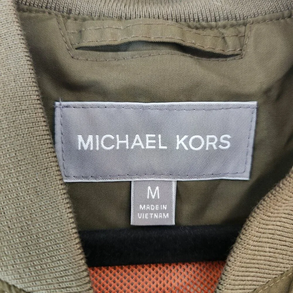 Michael Kors Olive Green Bomber Jacket Full-Zip Military Utility Men's M - Picture 10 of 12